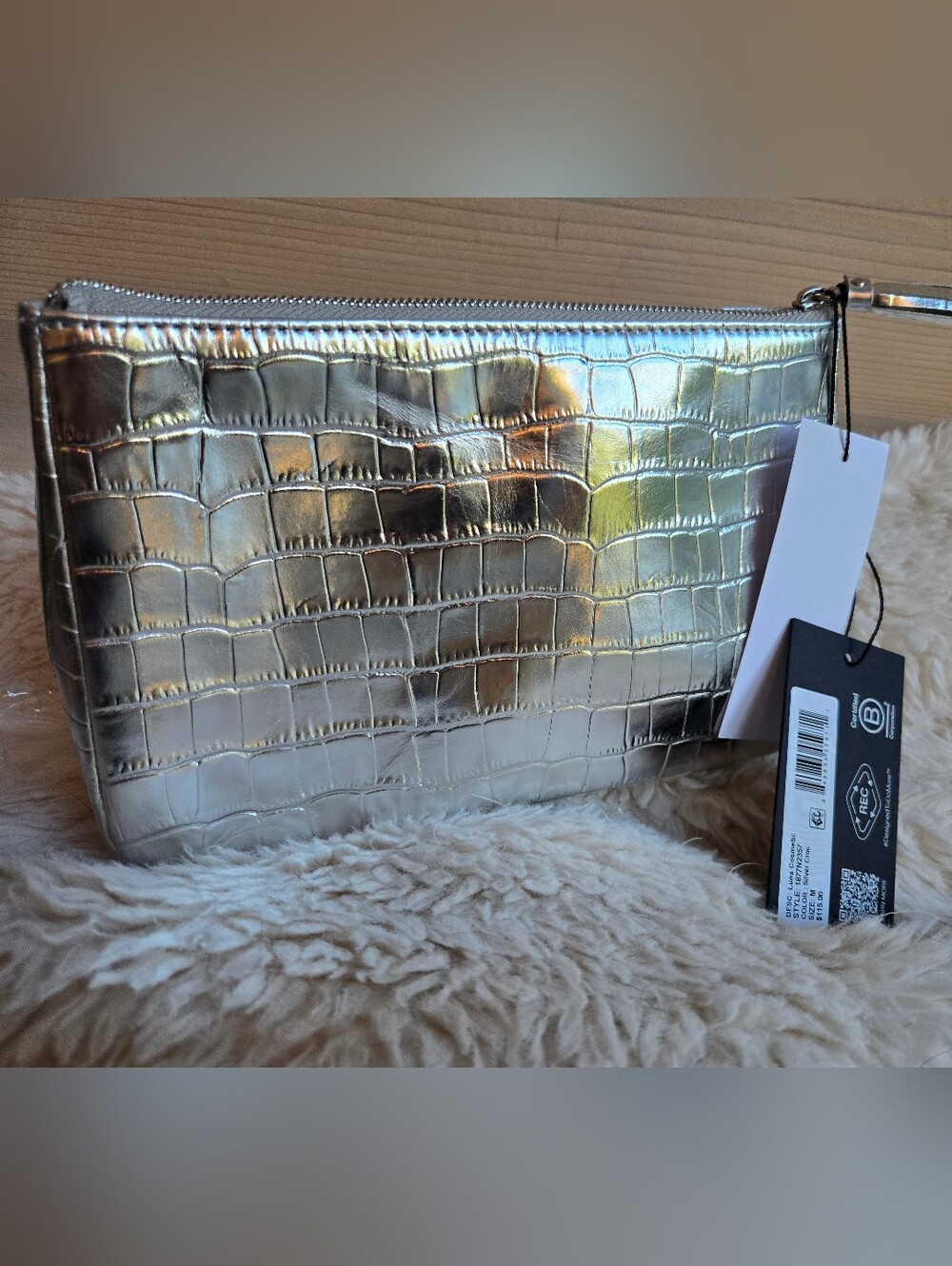 NWT MZ Wallace LEATHER Silver Croc Medium Luna Cosmetic